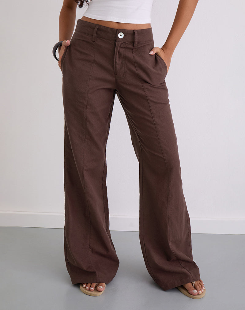 Image of Saucy Trousers in Linen Deep Mahogany