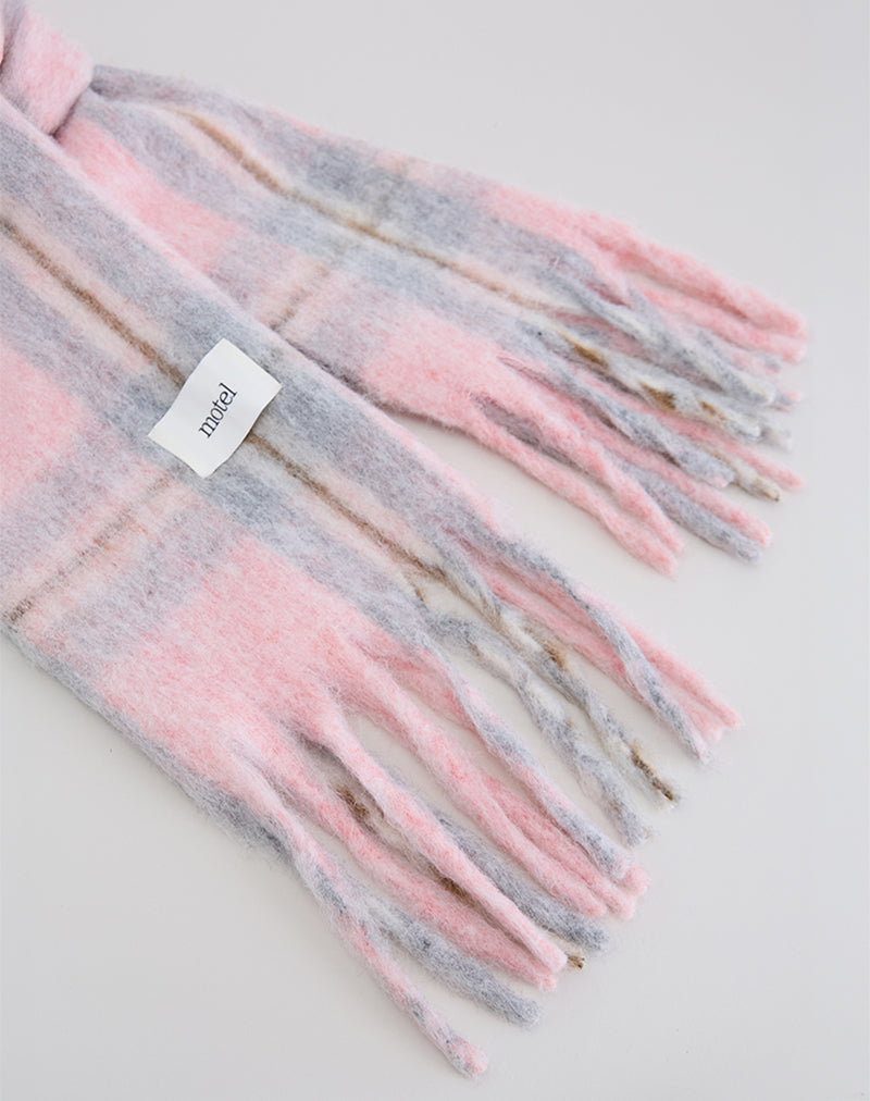 Scarf in Wool Brushed Knit Pink Check