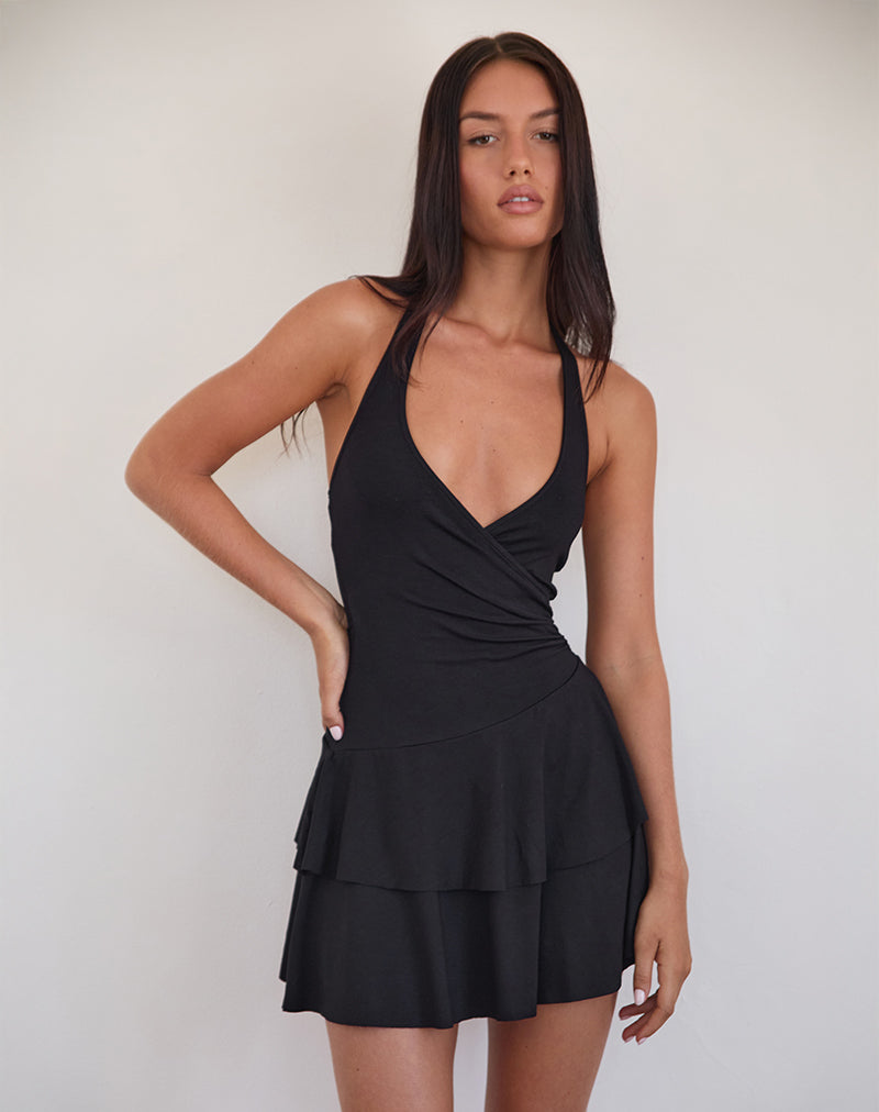 sachin and babi light blue dress Semary Plunge Wrap Mini Dress in Black