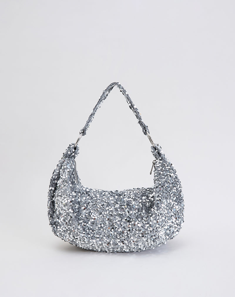 Sequin Hobo Bag in Silver