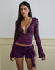 Image of Mahota Deep Plunge Long Sleeve Top in Lace Purple