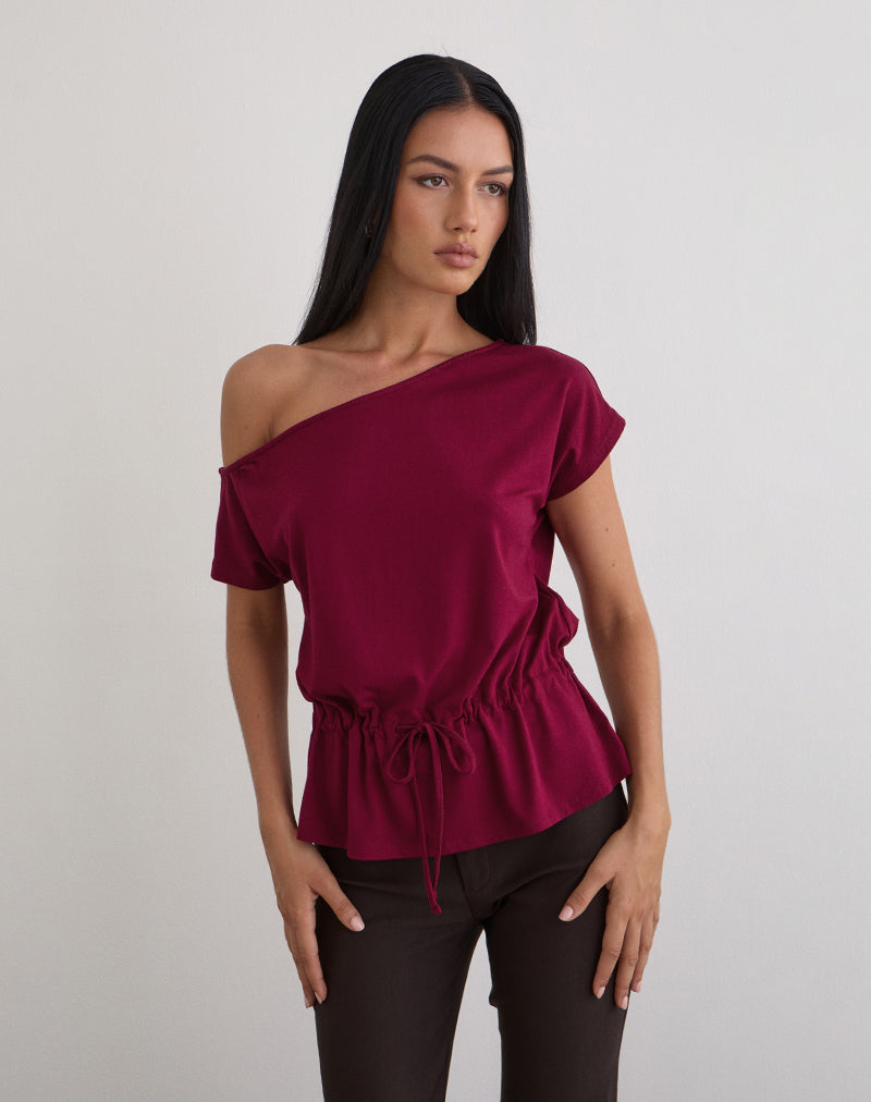 Sika One Shoulder Top in Burgundy with Tie Belt