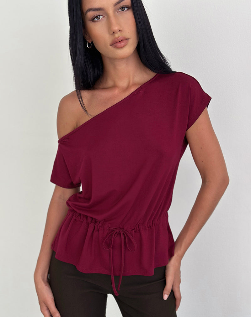 Sika One Shoulder Top in Burgundy with Tie Belt
