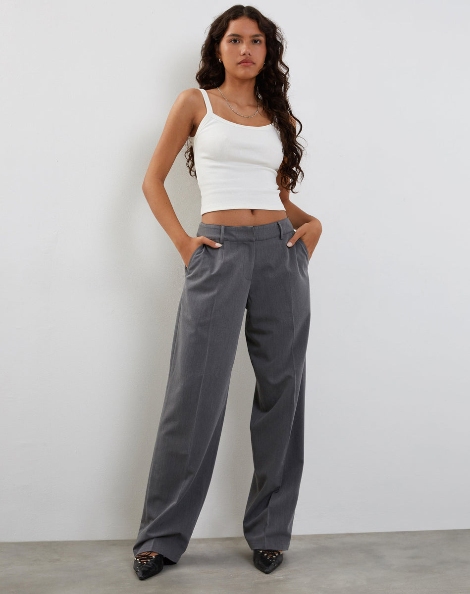 Charcoal Fold Over Waist Low Rise Pants