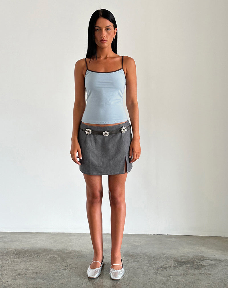 Image of Solani Top in Nantucket Blue with Deep Mahogany Binding