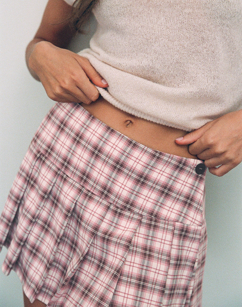 Image of Casini Mini Pleated Micro Skirt in Pink Check