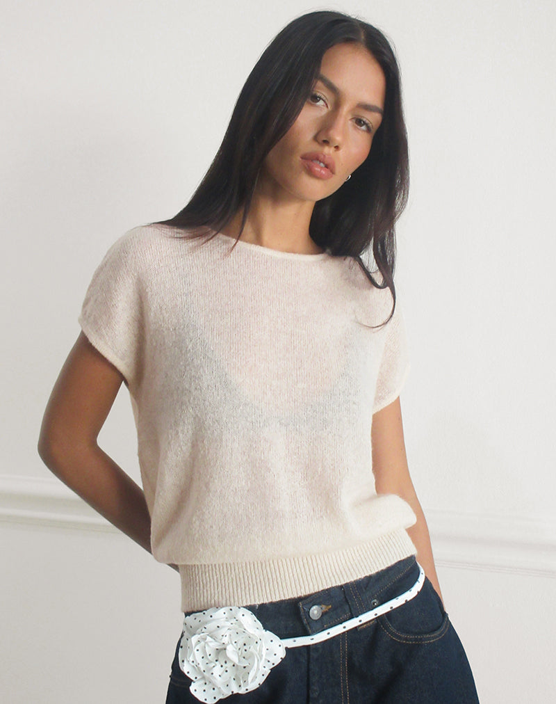 Sorin Deep Waistband Top in Knit Ecru