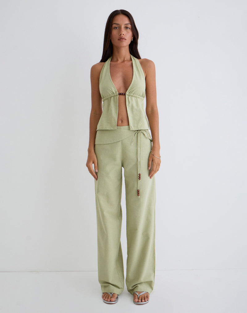 Image of Syrma Backless Halter Top in Linen Sage Green