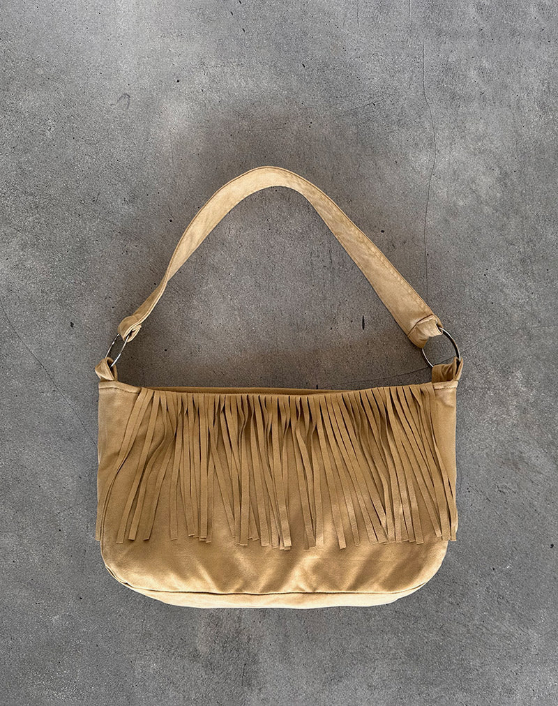 Image of Teria Tassel Bag in Suede Tan