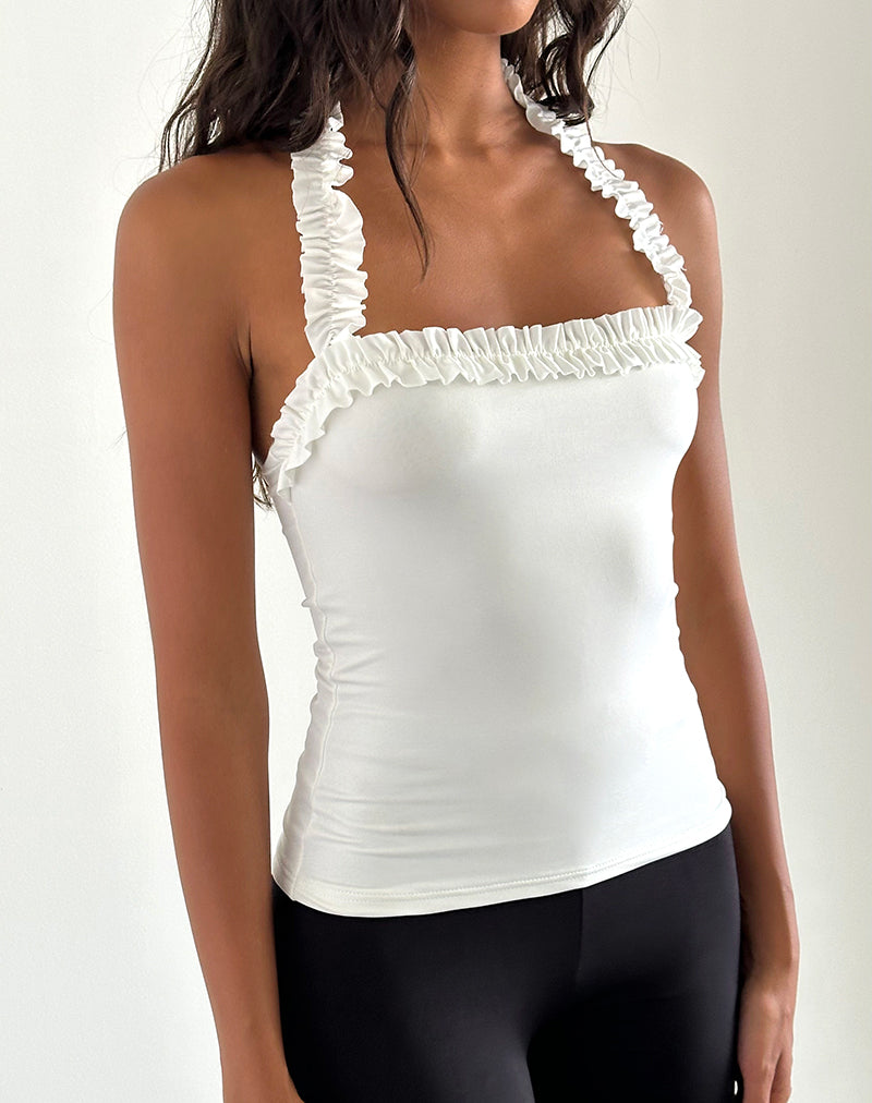 Slinky White Ruched Halterneck Top | Veda – motelrocks-com-aus