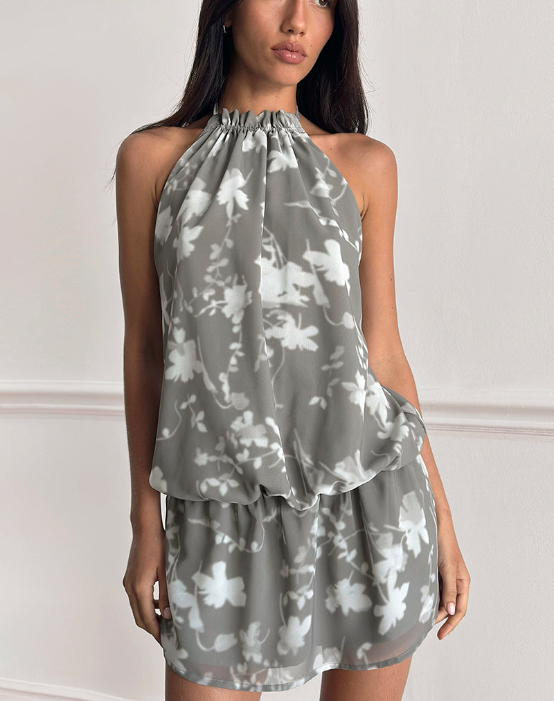 Image of Veloria Mini Dress in Blurred Floral Grey