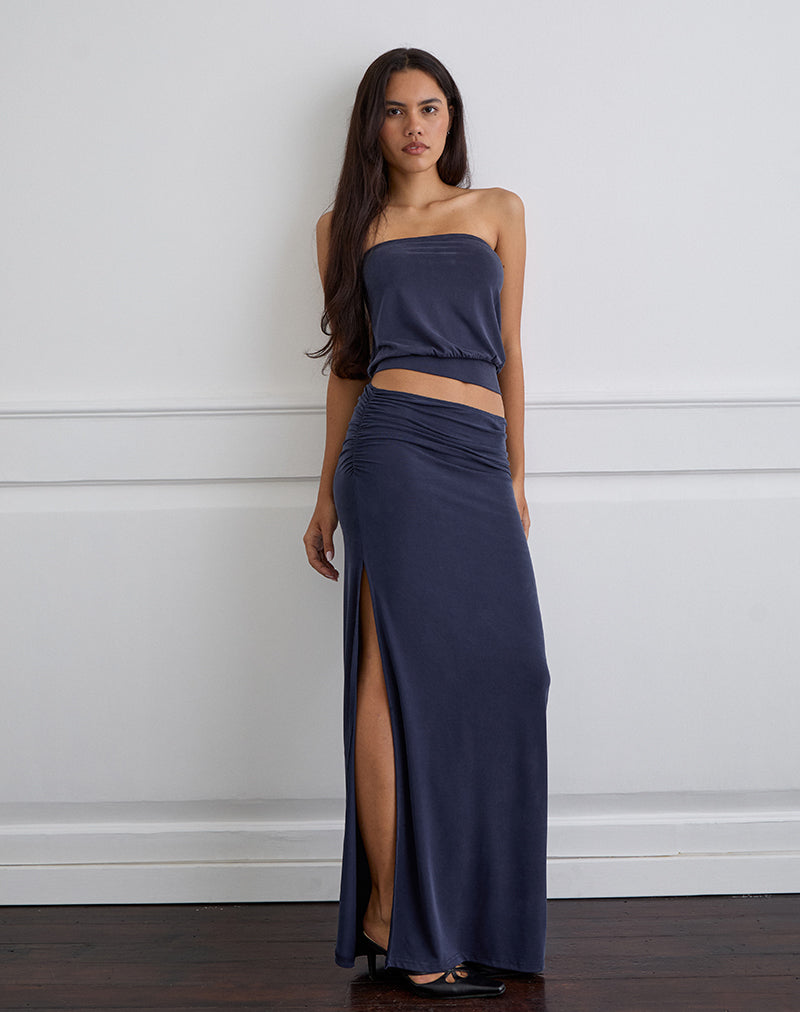 Image of Venya Maxi Skirt in Cupro Navy
