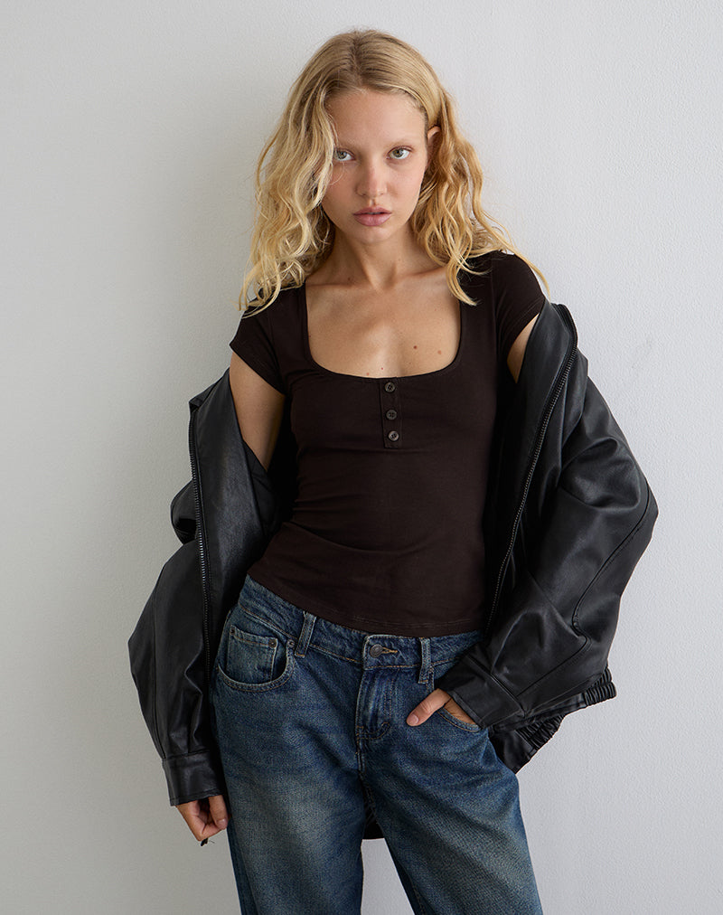 Image of Vibian Short Sleeve Top in Chocolate Brown