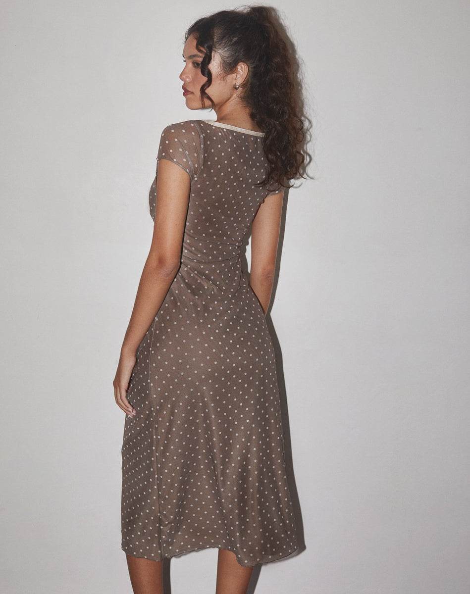revolve chocolate brown dress Brown Basic Polka Midi Dress