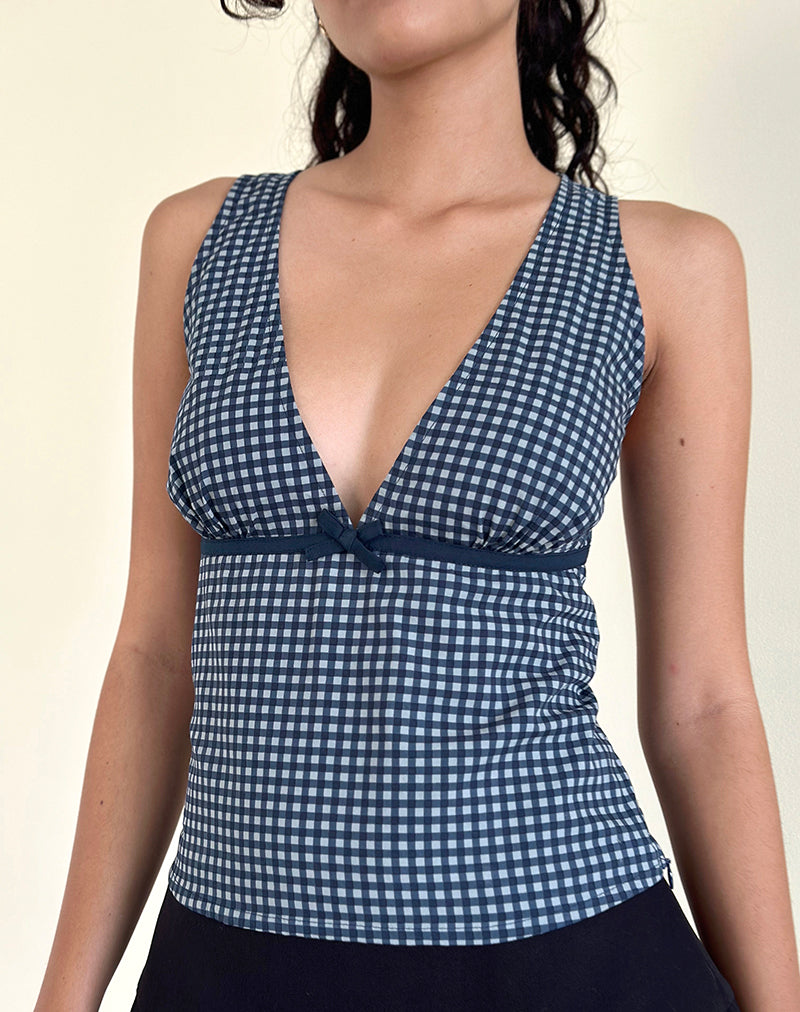 Dark Blue Mini Gingham Top | Vishata – motelrocks-com-aus