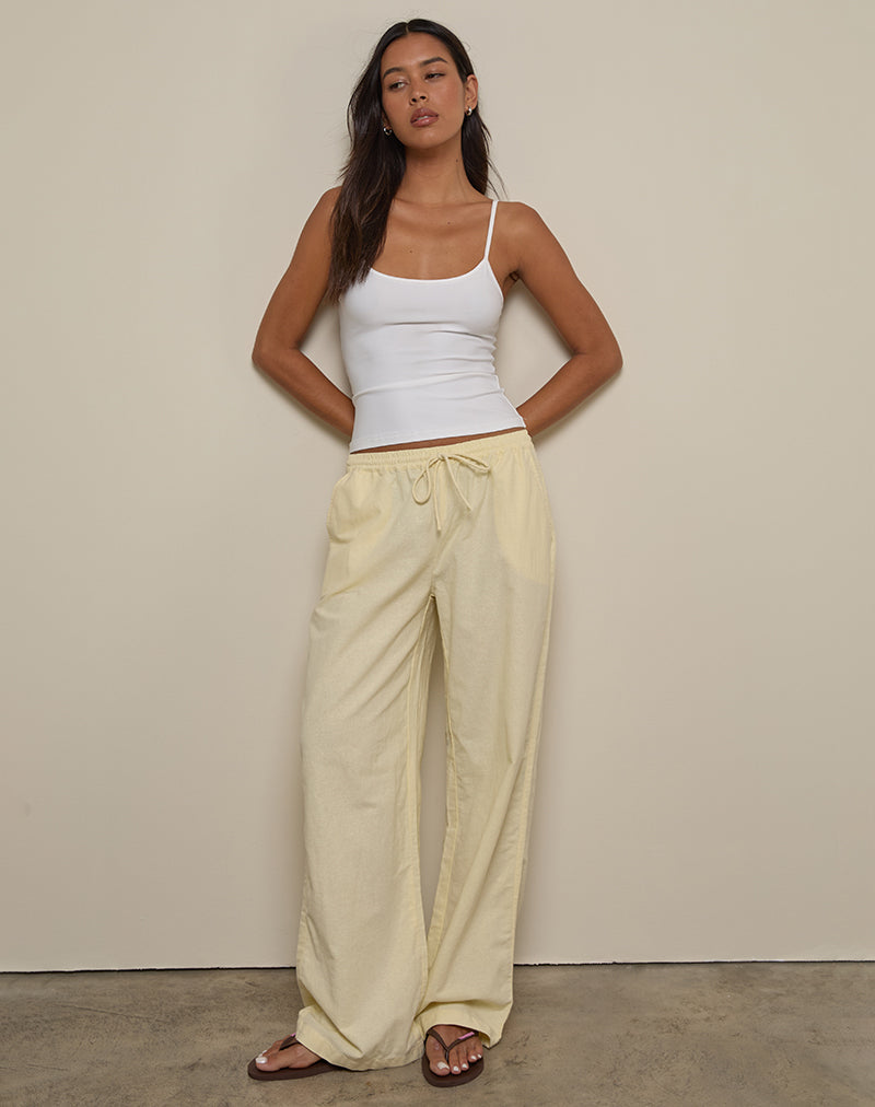 Image of Wasic Wide Leg Linen Trouser in Lemon