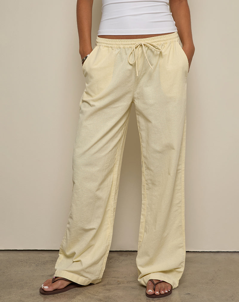Image of Wasic Wide Leg Linen Trouser in Lemon
