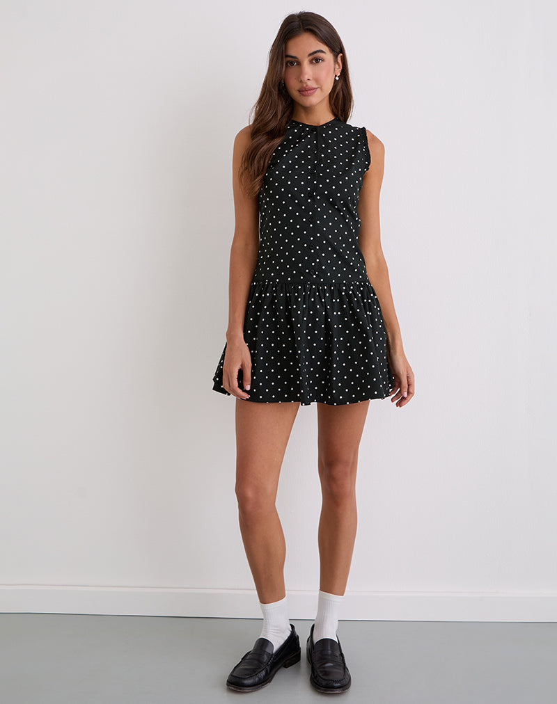 Yadara Mini Dress in Polka Black