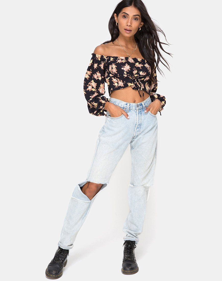 Image of Aneca Off The Shoulder Top in Antique Rose Black