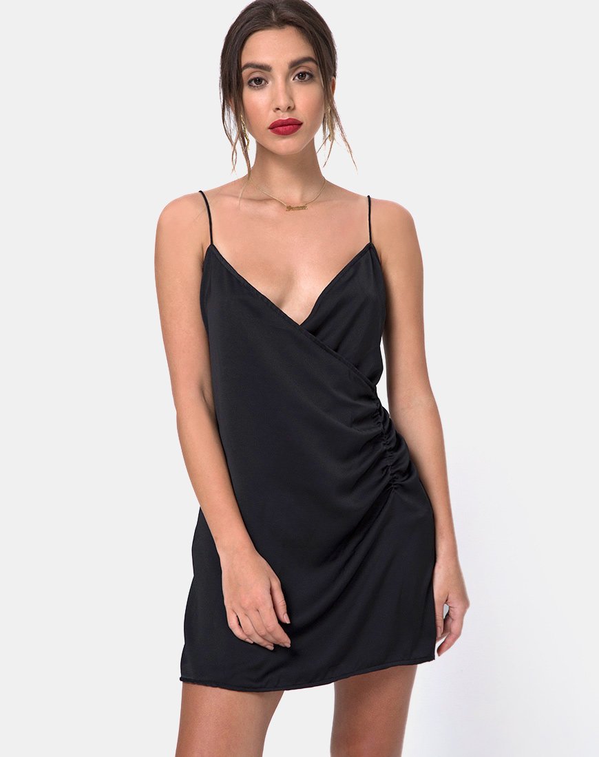 Robe Noire Robe Courte Drapee Zara Black Satin Wrap Mini Dress