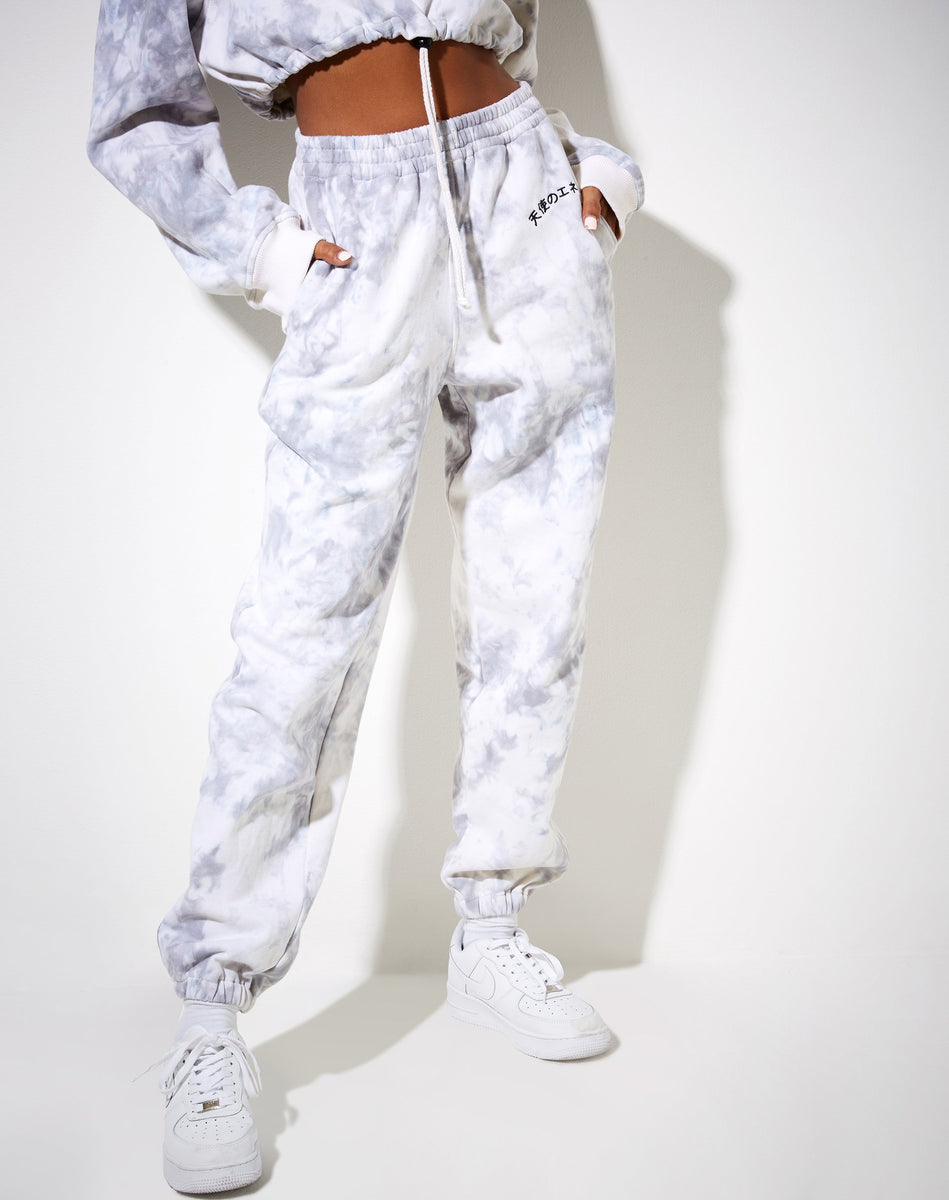 Grey and White TIe Dye High Waisted Joggers Basta motelrocks com aus