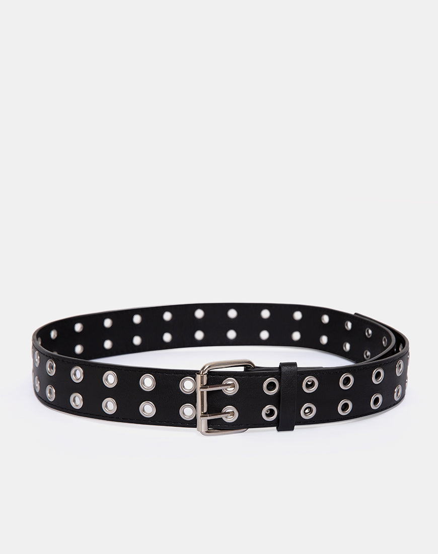 Double Grommet Belt in Punk Black PU