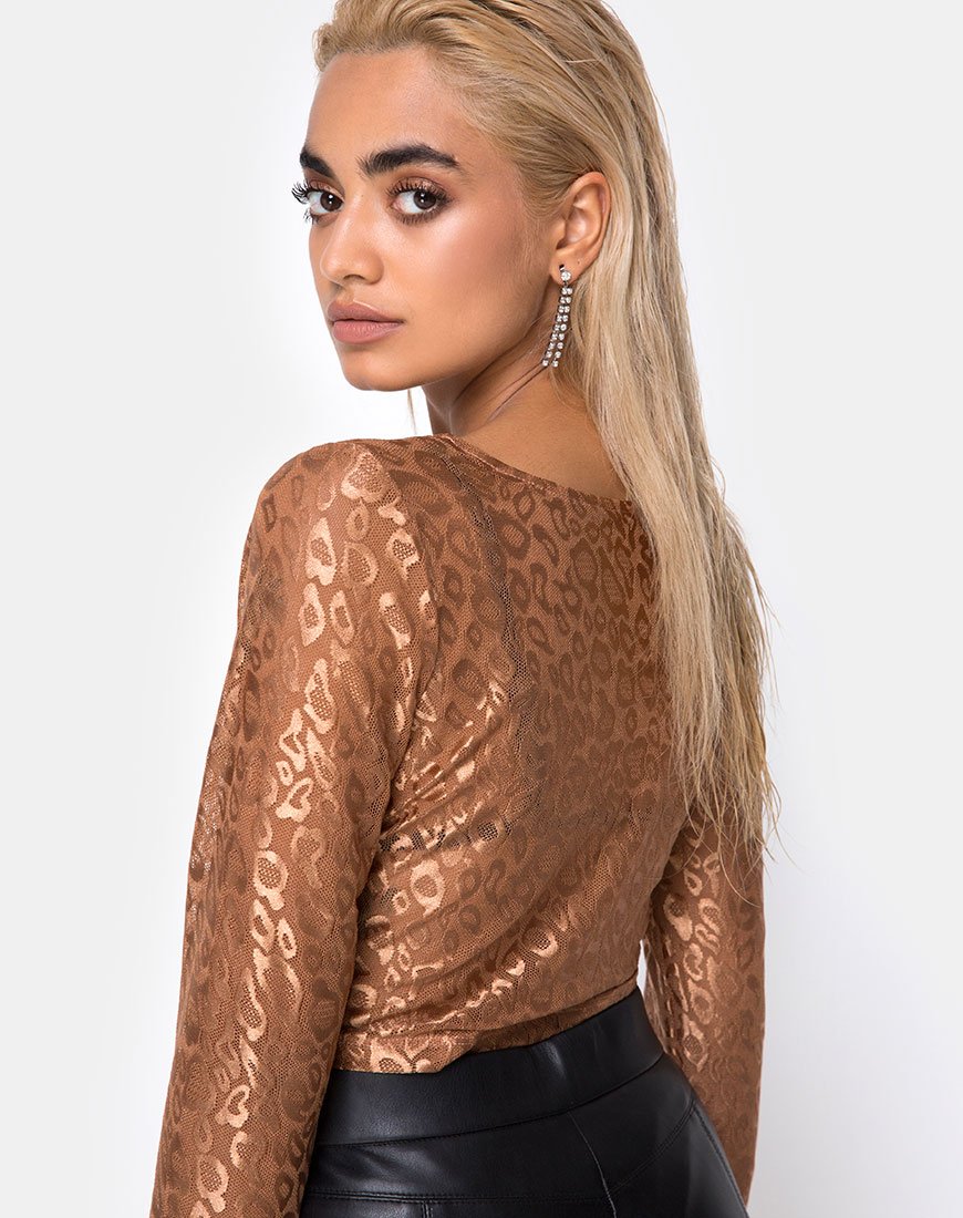 Image of Bon Top in Leopard Sheen Net Caramel