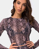 Image of Bonnie Crop Top Net in Taupe Snake