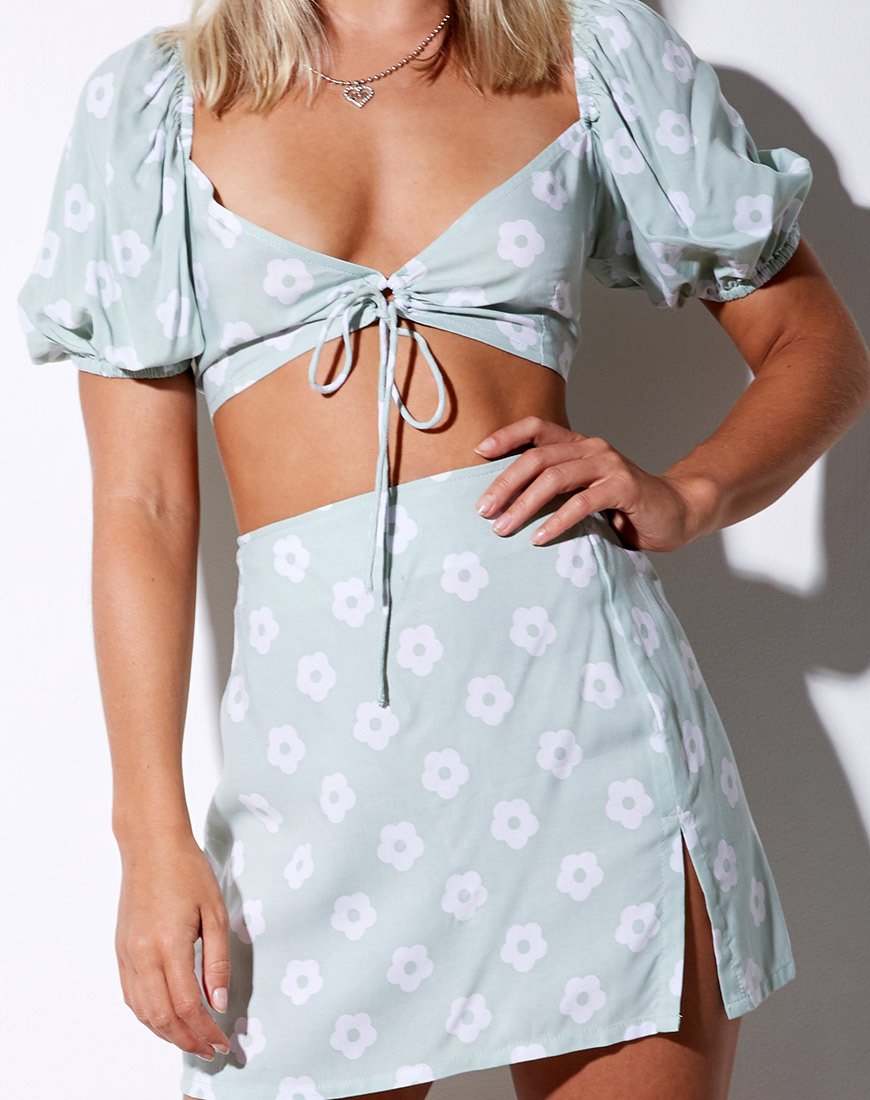 Image of Sheny Mini Skirt in Sage Daisy