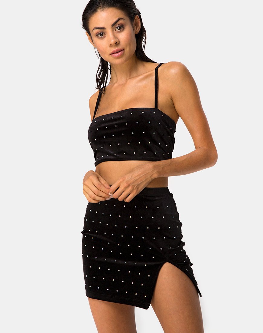 Cheri Split Skirt in Diamante Black – motelrocks-com-aus