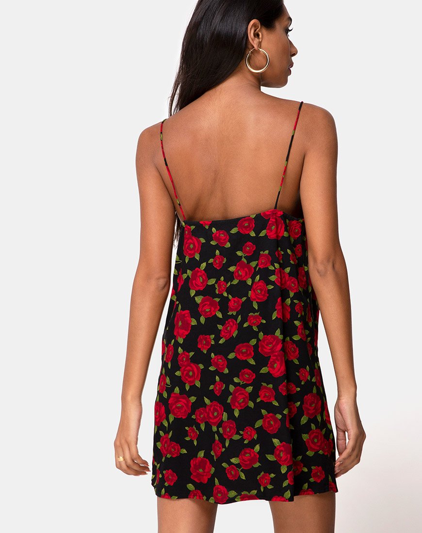 Image of Datista Slip Dress in Roaming Rose Black