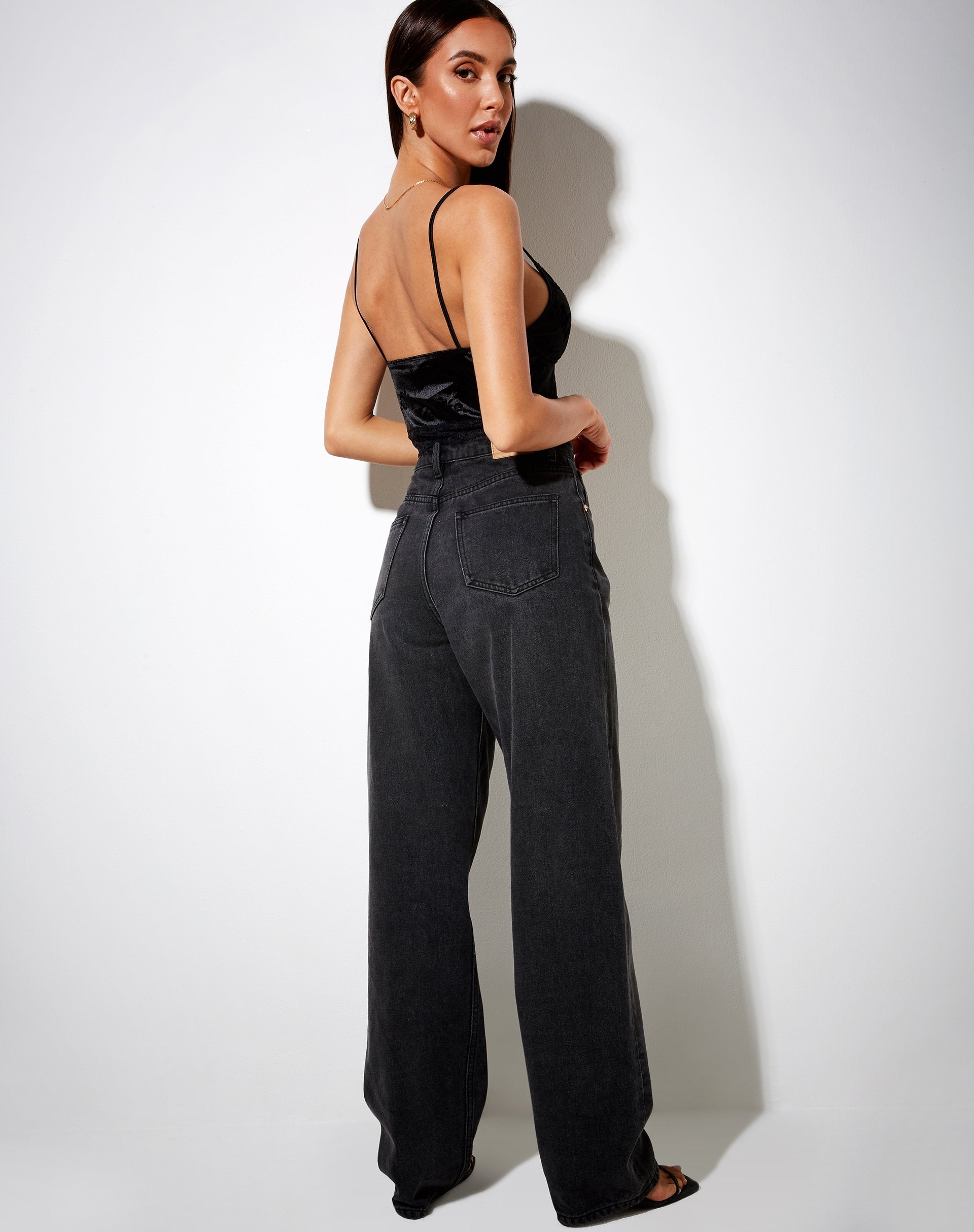 Image of Dyrana Crop Top in Black Rose Flock