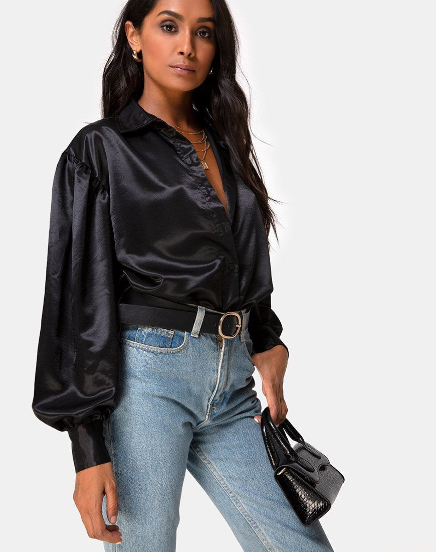 Black satin long sleeve top online