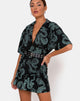 Image of Fresia Dress in Dragon Flower Black and Mint