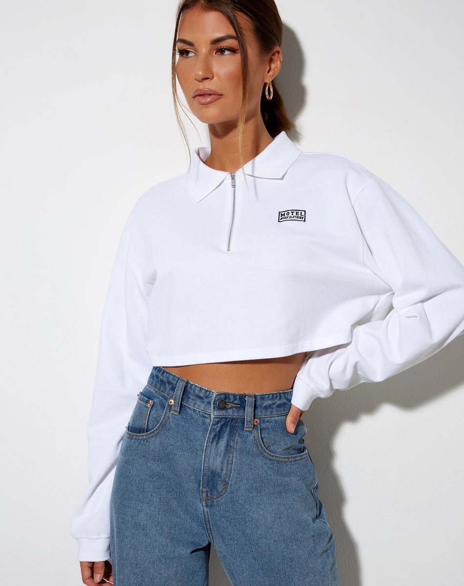 originals ryv taping cropped sweatshirt in white