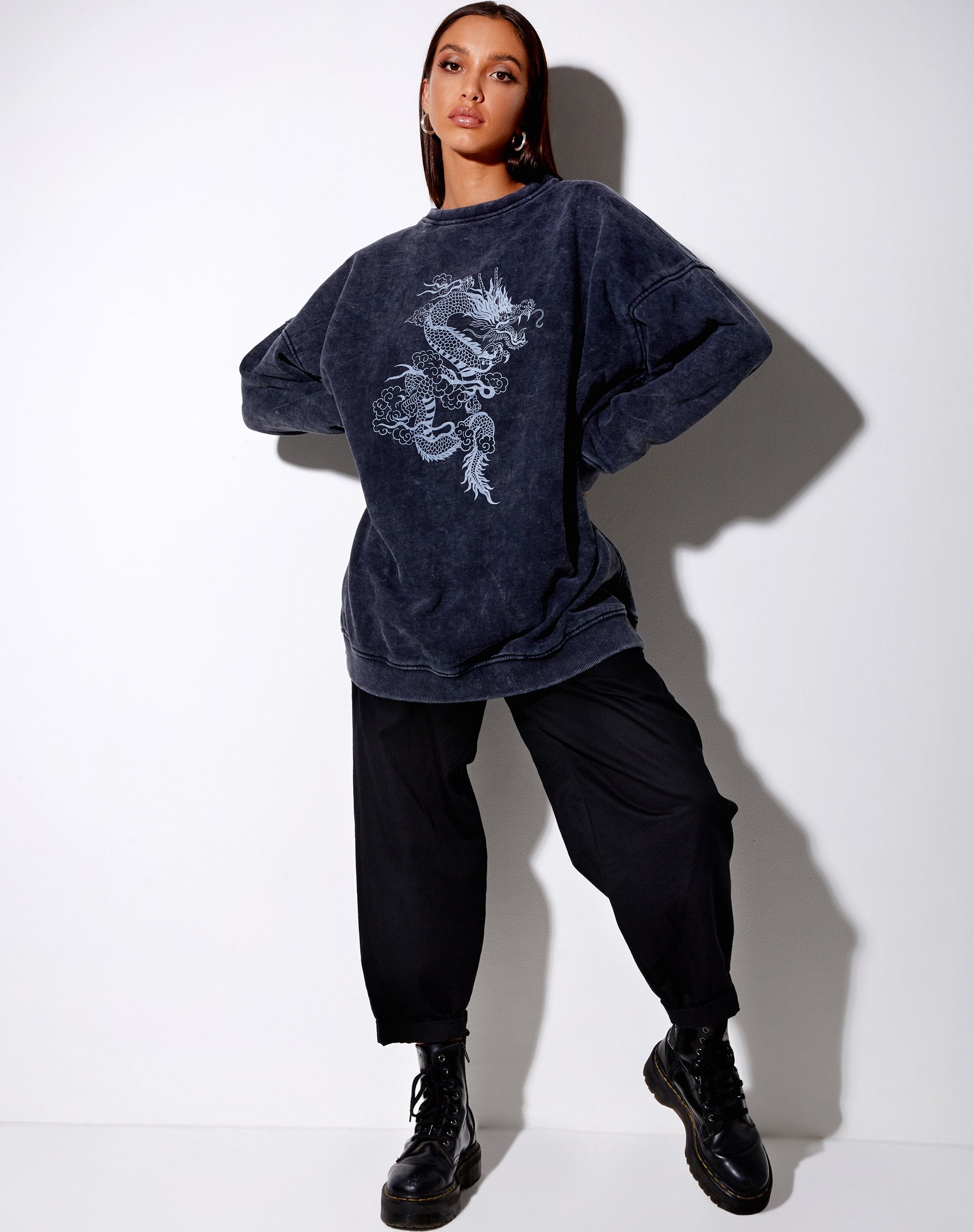 Image of Glo Sweatshirt in Black Wash Dragon