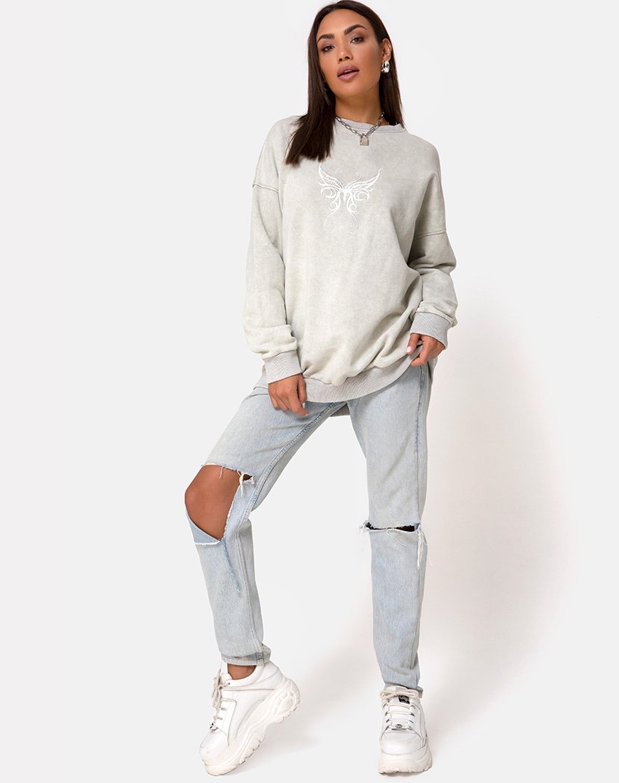 Image of Glo Sweatshirt in Ecru with Butterfly Embro