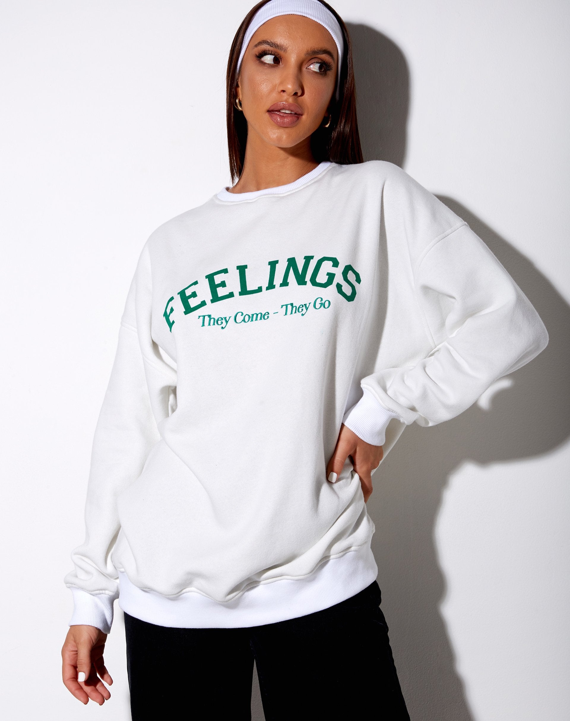 Image of Glo Sweatshirt in White Feelings They Come They Go