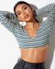 Image of Luene Crop Top in Dark Green Light Green and White