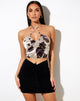 Image of Haltri Crop Top in Satin Ink Stain Black Ivory