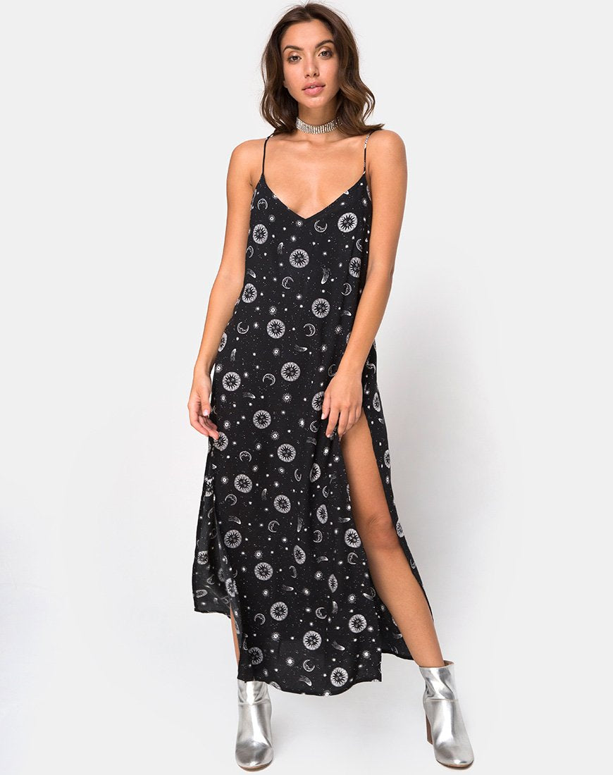 Side Split Small Celestial Black Maxi Dress |Hime