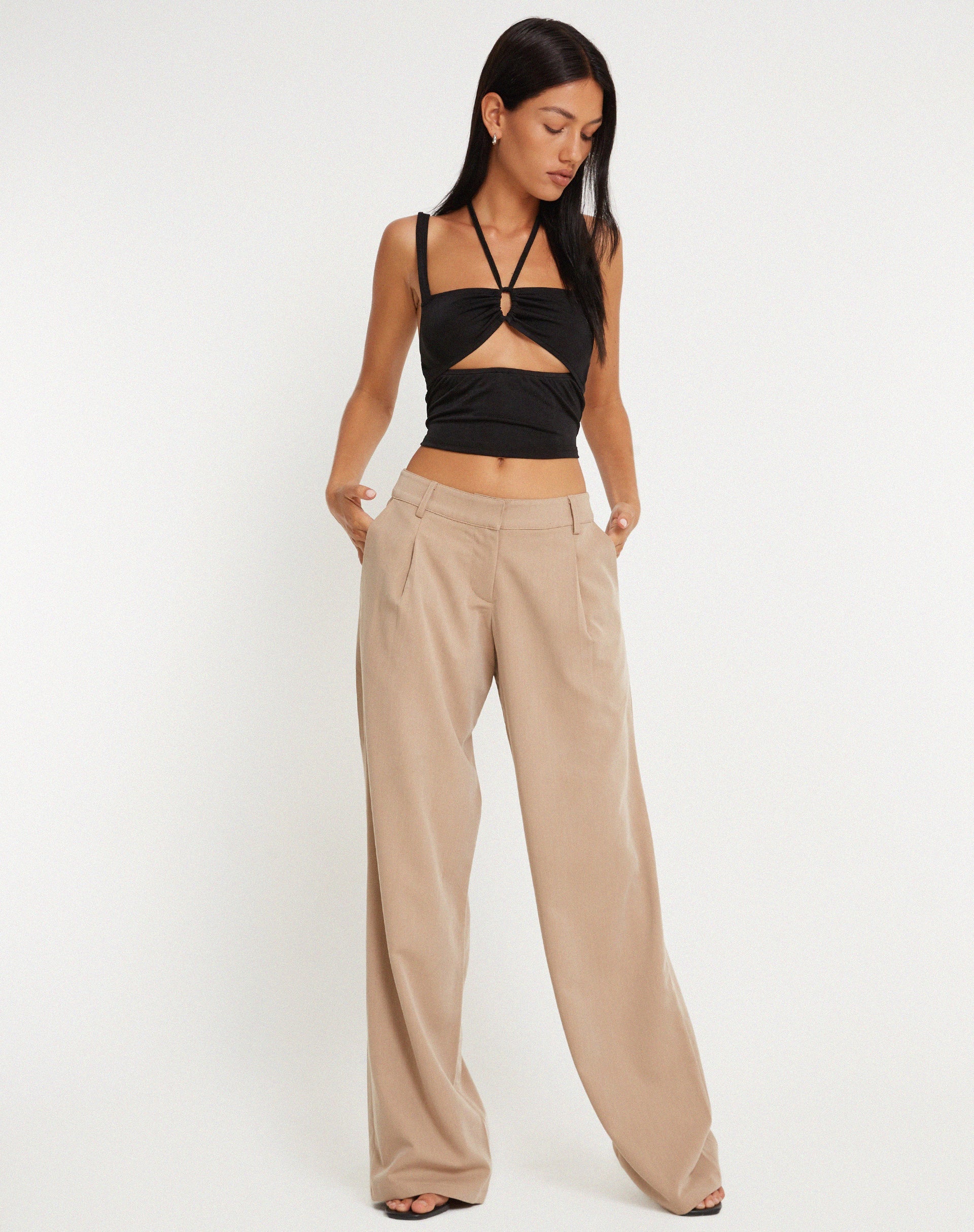 image of Hondra Wide Leg Trouser in Beige