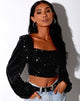 Image of Irene Crop Top in Drape Sequin Black