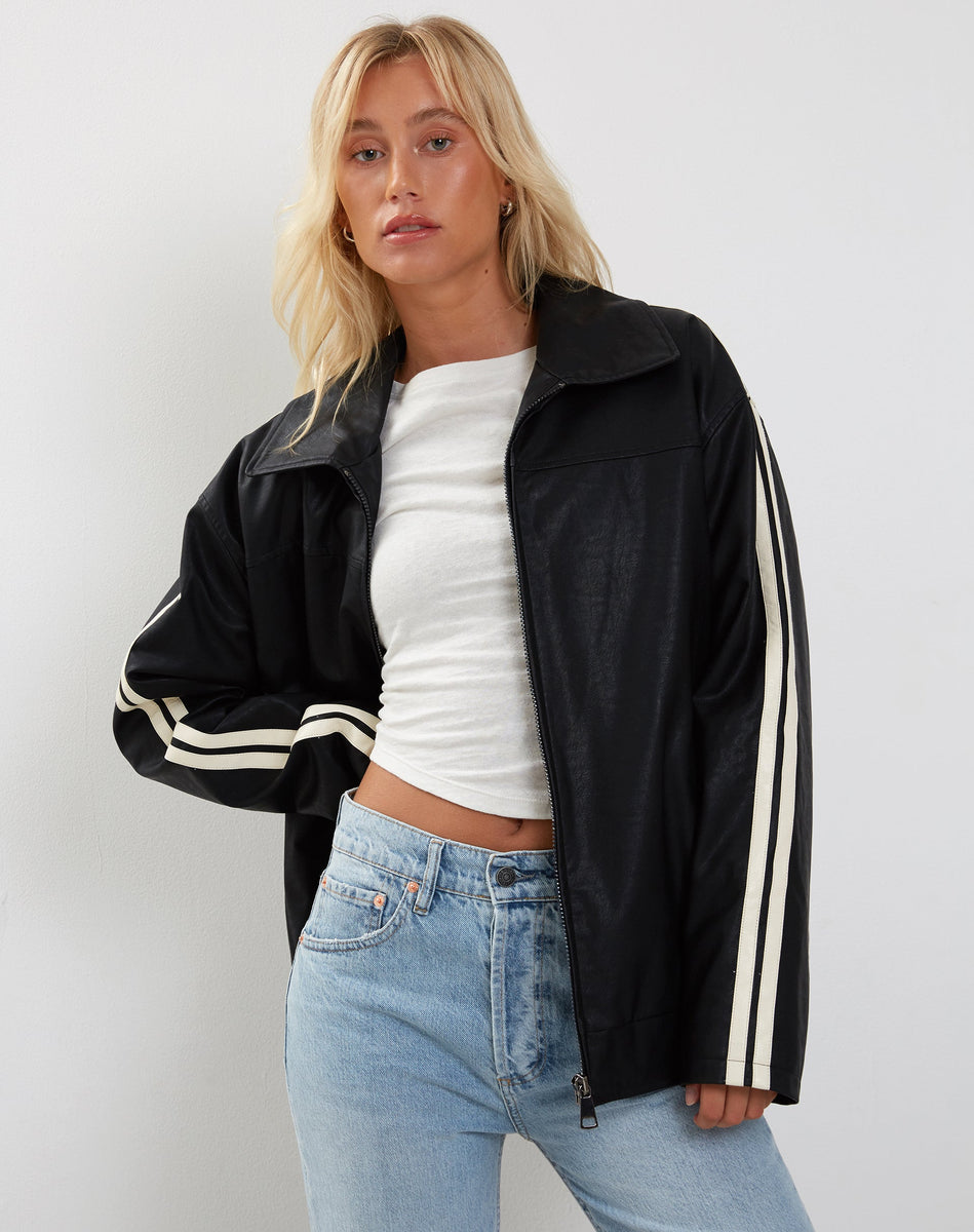 Adidas black and sales white striped jacket