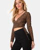 Image of Kayak Wrap Top in Animal Flock Tan Net