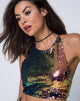 Image of Kingsley Crop Top in Fishcale Sequin Pink Oil