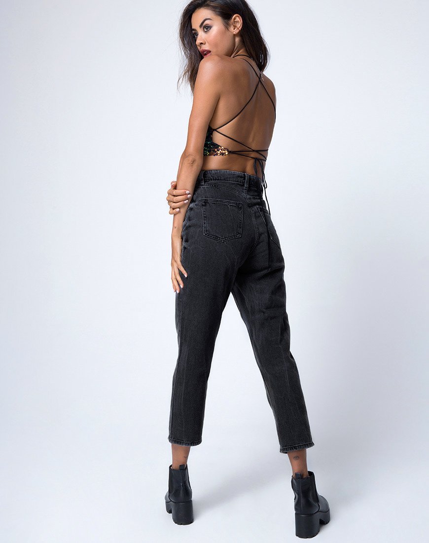Image of Kingsley Crop Top in Fishcale Sequin Pink Oil