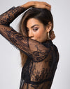 Image of Lahela High Neck Top in Floral Eyelash Lace Black