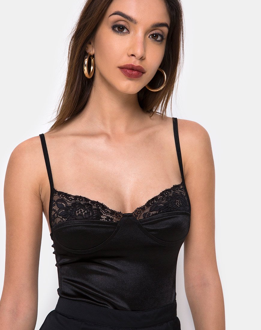 Image of Letta Bodice in Black with Lace Trim