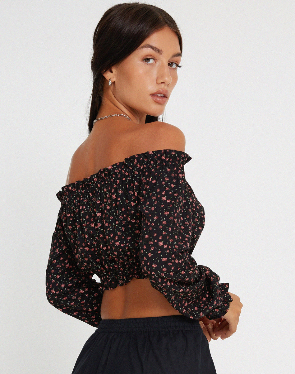 Dark Pink Rose Black Bardot Top Madley motelrocks com aus